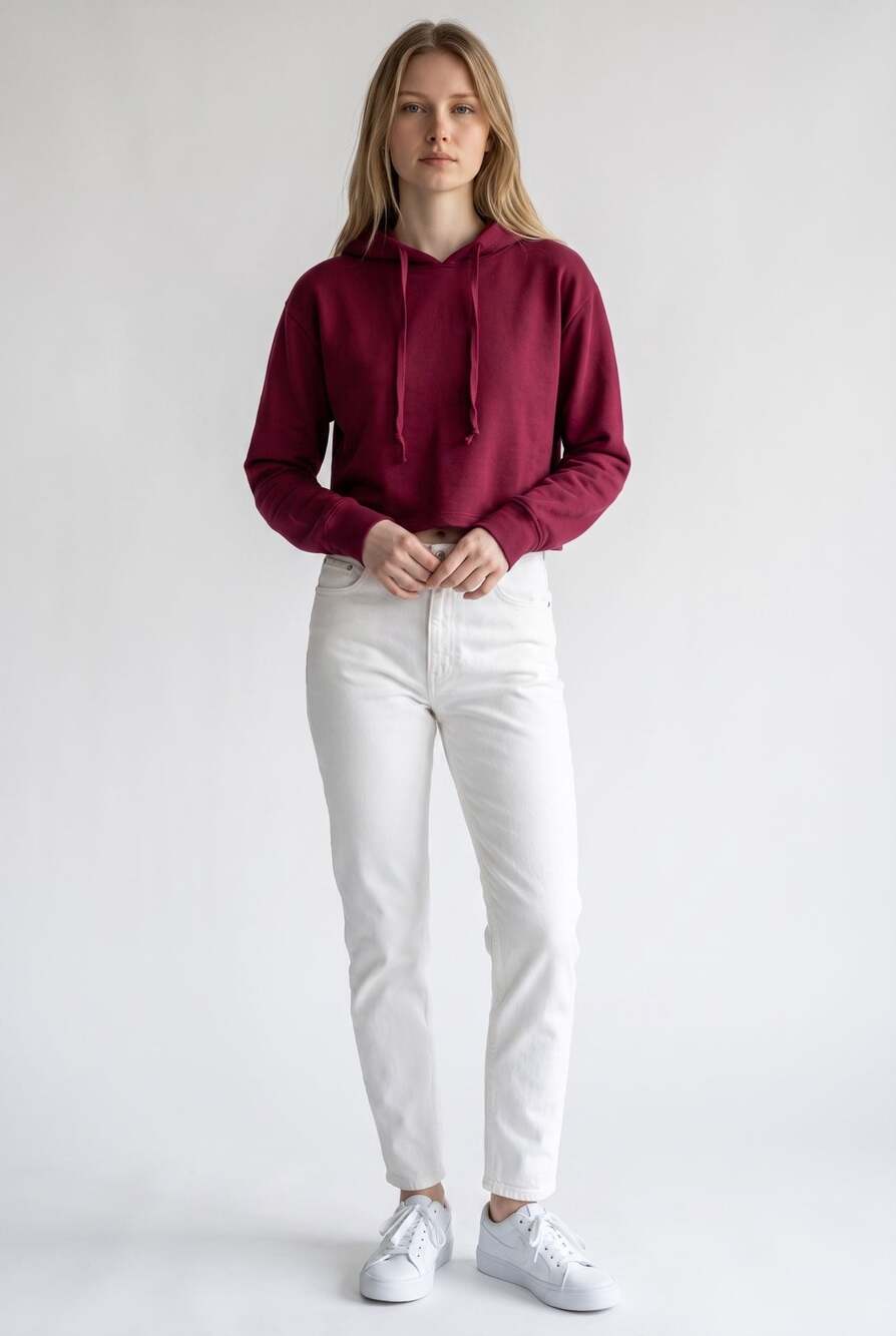 Series 8 Fitness Women's Maroon Crop Fleece Hoodie Sweatshirt Size Large